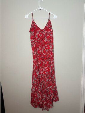 Nanette Lepore Women's Floral Red Midi Sheer Lined Dress Size 2 Sleeveless
